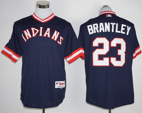 Indians #23 Michael Brantley Navy Blue 1976 Turn Back The Clock Stitched MLB Jersey - Click Image to Close